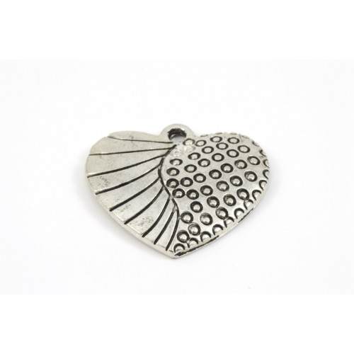 HEART CHARM WITH DESIGN ANTIQUE SILVER 24X22MM